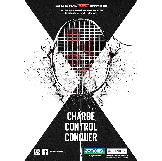 YONEX Duora Z Strike Pro Graphite Badminton Racquet (G4 3U, 88 grams , 28 lbs Tension)