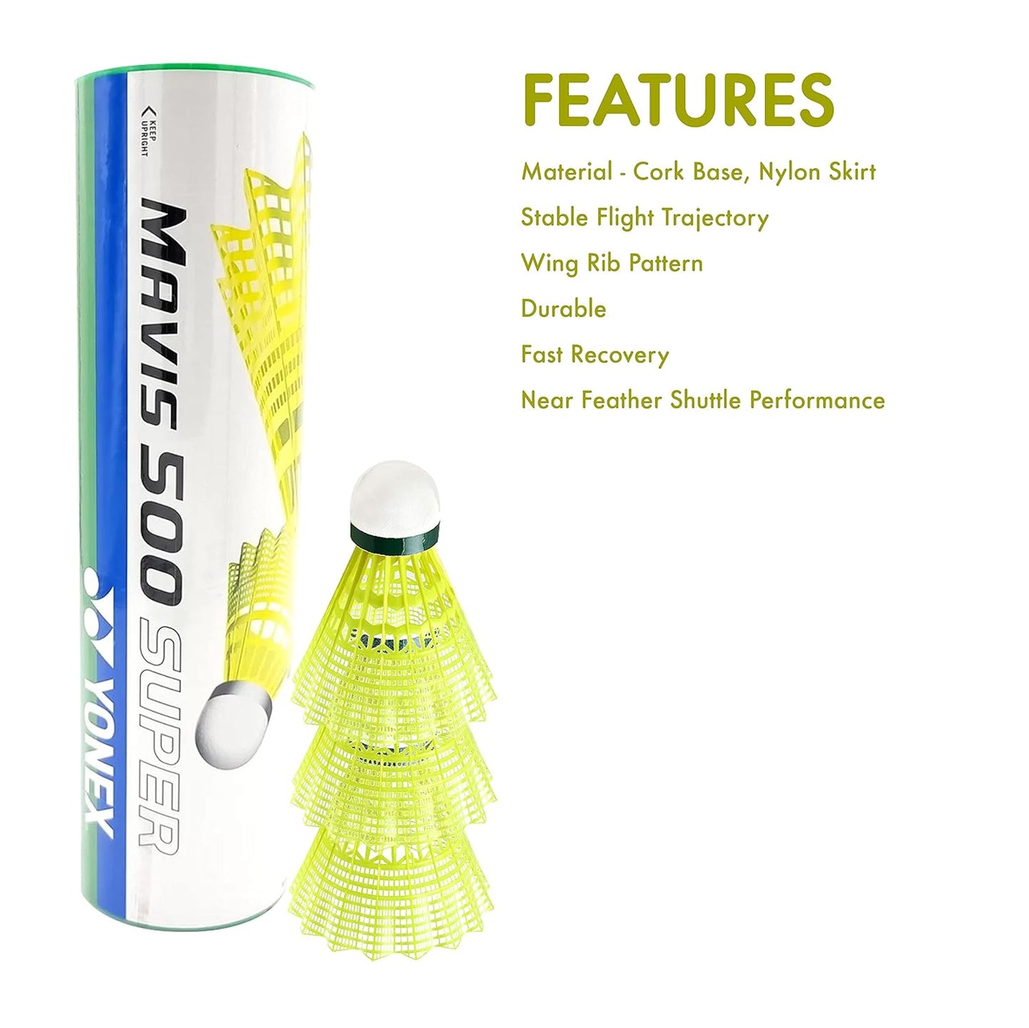Yonex Mavis 500 Green Yellow Nylon Badminton Shuttlecock