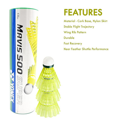 Yonex Mavis 500 Green Yellow Nylon Badminton Shuttlecock