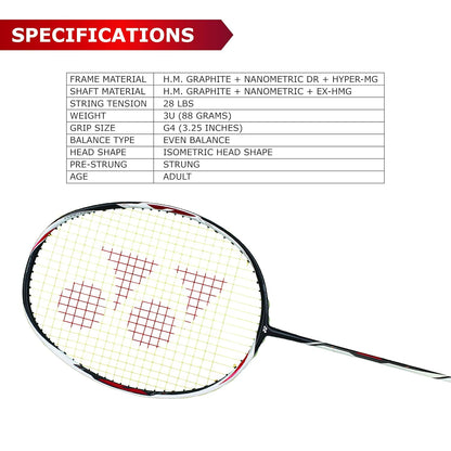 YONEX Duora Z Strike Pro  Graphite Badminton Racquet (G4 3U,  88 grams , 28 lbs Tension)