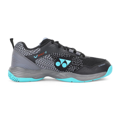 YONEX Unisex V100-i Badminton Shoes | Non-Marking Sole | TRU Cushion | Color Black/Vivid Sky | Size 8