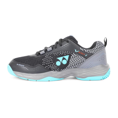 YONEX Unisex V100-i Badminton Shoes | Non-Marking Sole | TRU Cushion | Color Black/Vivid Sky | Size 8