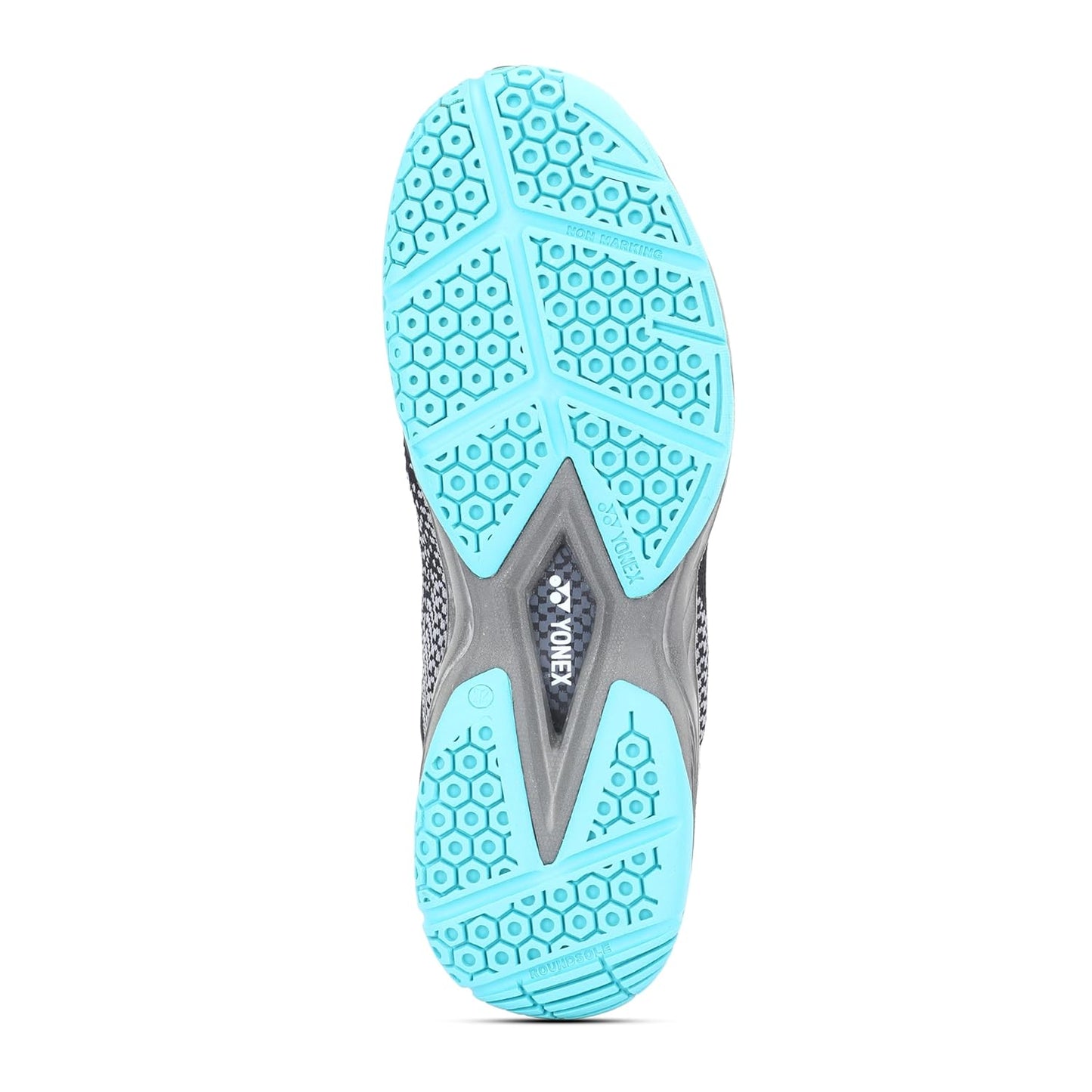 YONEX Unisex V100-i Badminton Shoes | Non-Marking Sole | TRU Cushion | Color Black/Vivid Sky | Size 8
