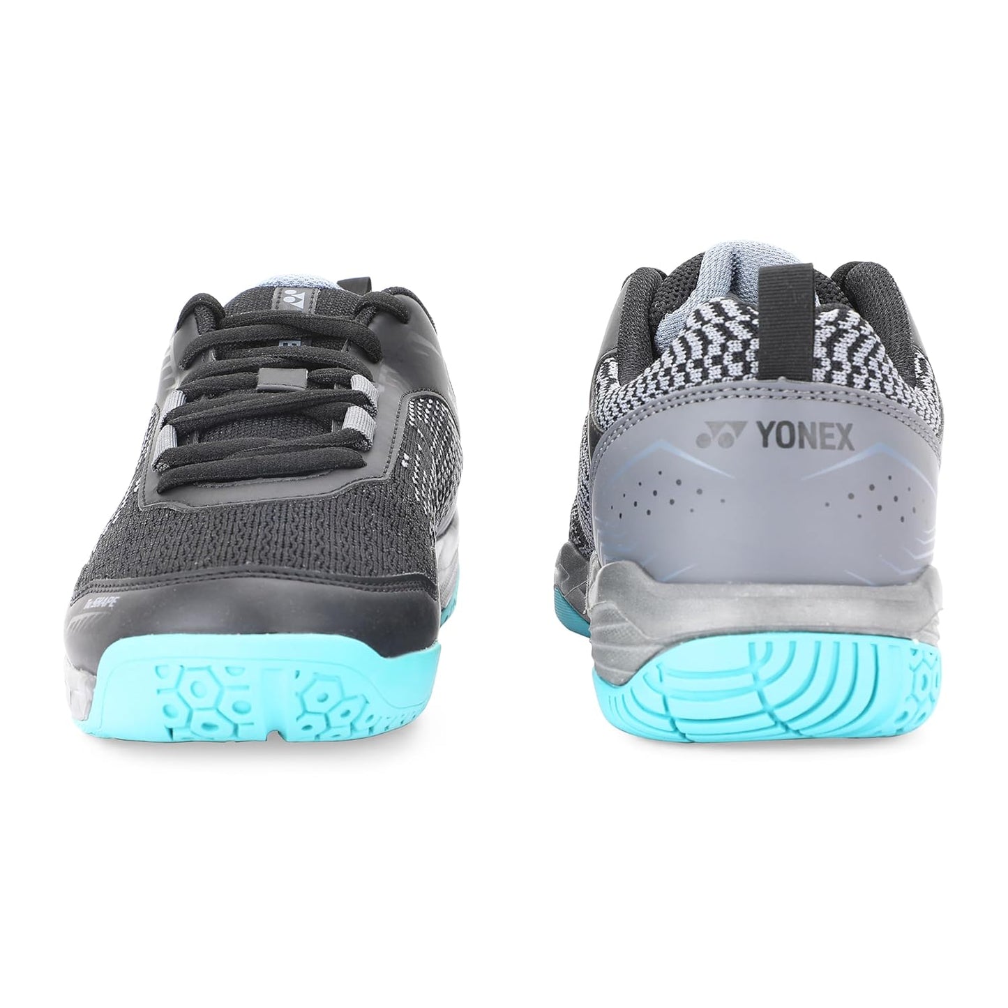 YONEX Unisex V100-i Badminton Shoes | Non-Marking Sole | TRU Cushion | Color Black/Vivid Sky | Size 8