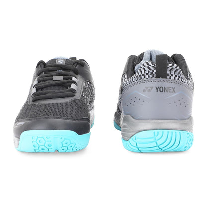 YONEX Unisex V100-i Badminton Shoes | Non-Marking Sole | TRU Cushion | Color Black/Vivid Sky | Size 8