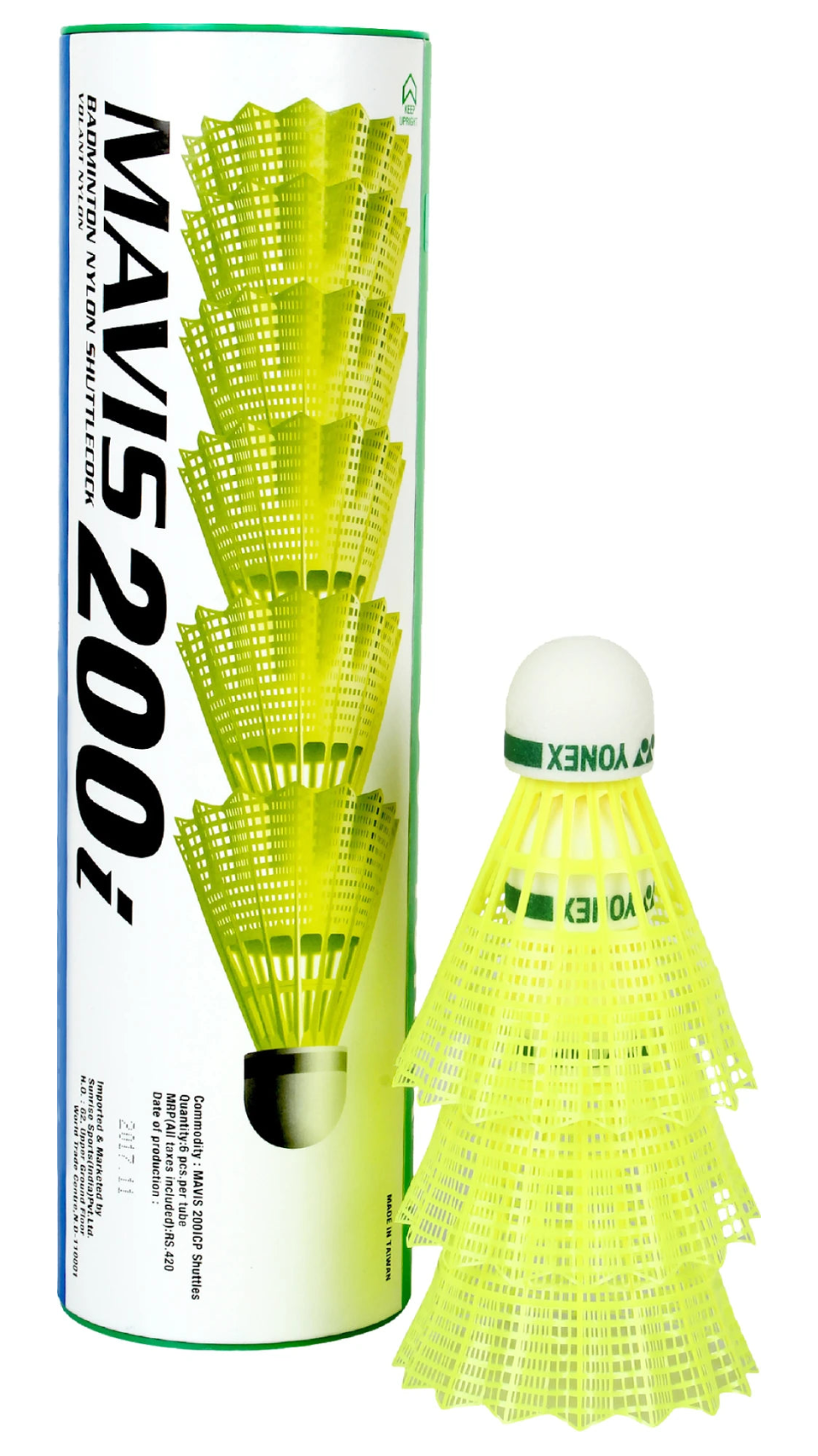 Yonex Mavis 200i Green Yellow Nylon Badminton Shuttlecock