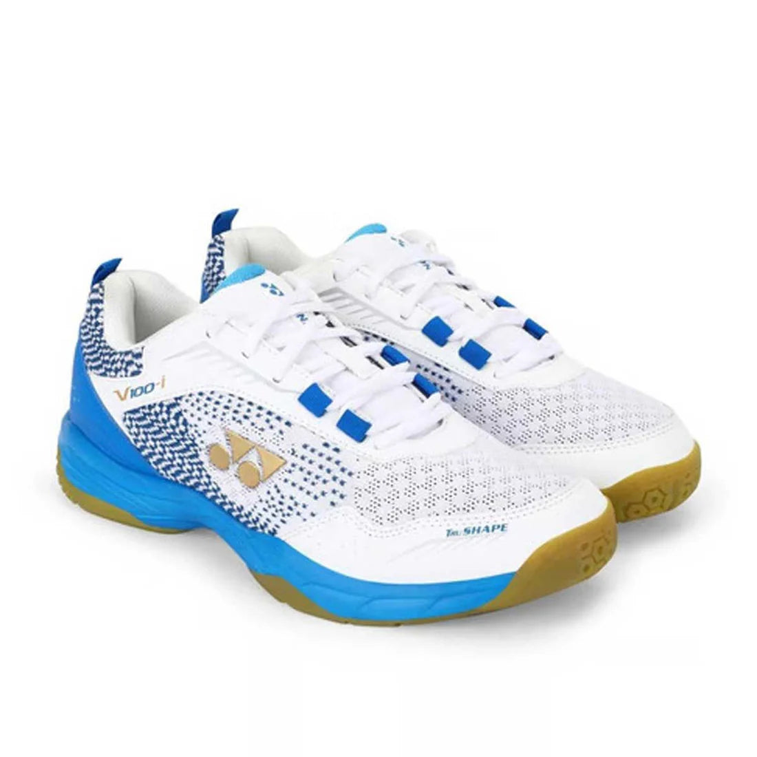 Yonex V100-i Badminton Shoes (WHITE / BLUE Hawai) | UK-2